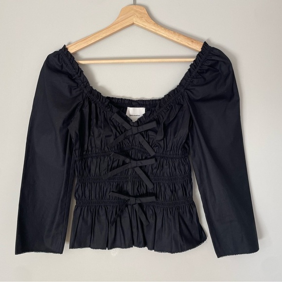 NEW Reformation Lauryn Elegant Cotton Black Top Bows | size 2 - Picture 5 of 11